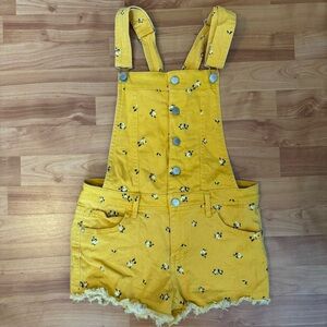 Yellow Floral Denim Shortalls